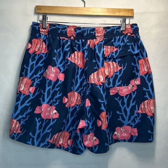 Brooks Brothers 346 Men Mesh Lined Pink Fish Swim Trunks Shorts Pink Blue L Larg - Picture 3 of 6